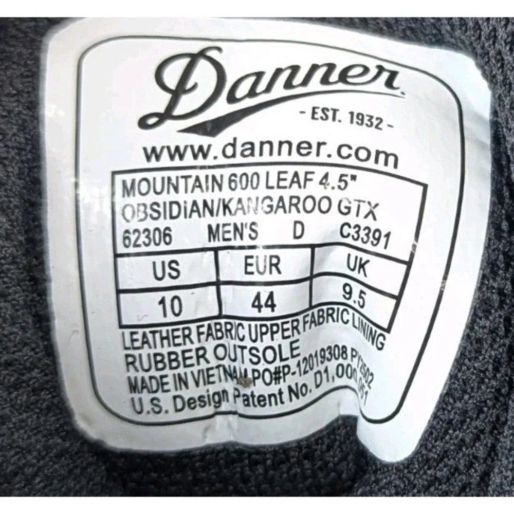 Danner Mountain 600 Leaf Obsidian Kangaroo GTX Hiking Boots 62306 Mens 10 D